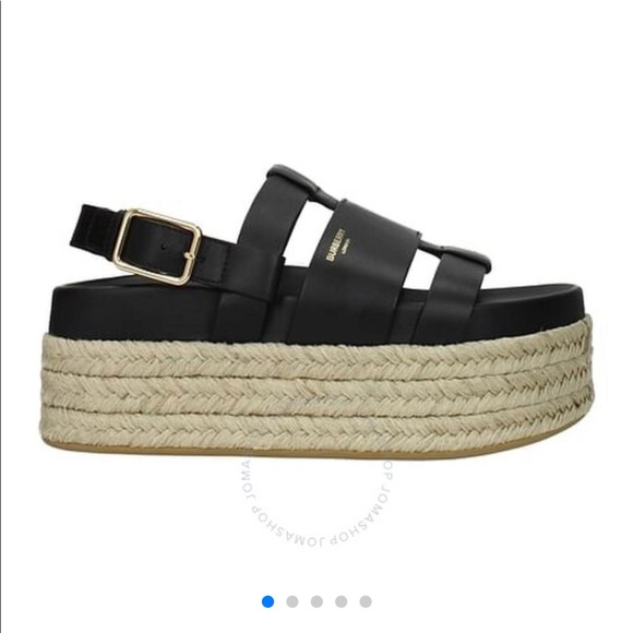 NWT AUTHENTIC Burberry Black Claredale Open-toe Jute Sandals - Picture 2 of 13